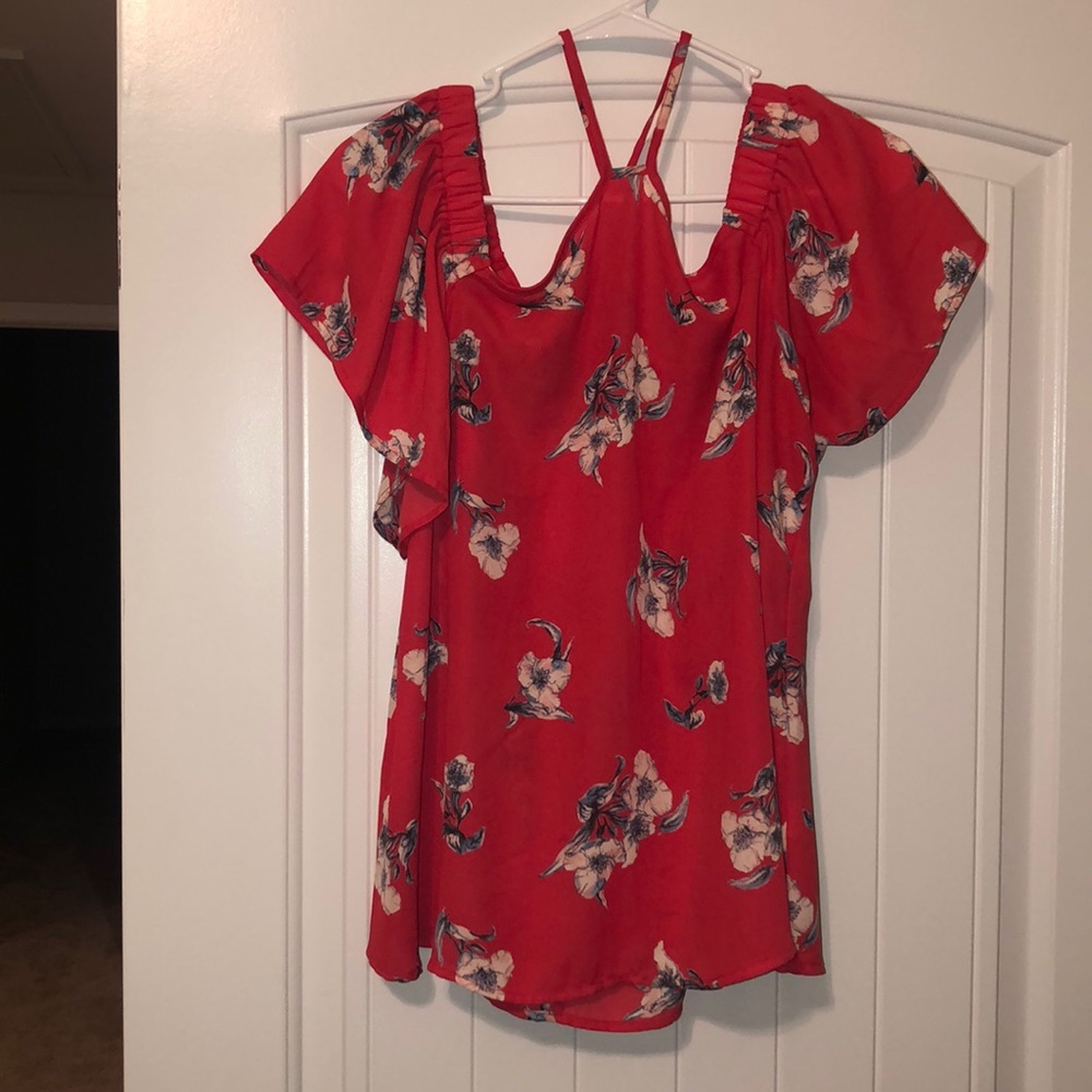 Off shoulder floral top with neck accent